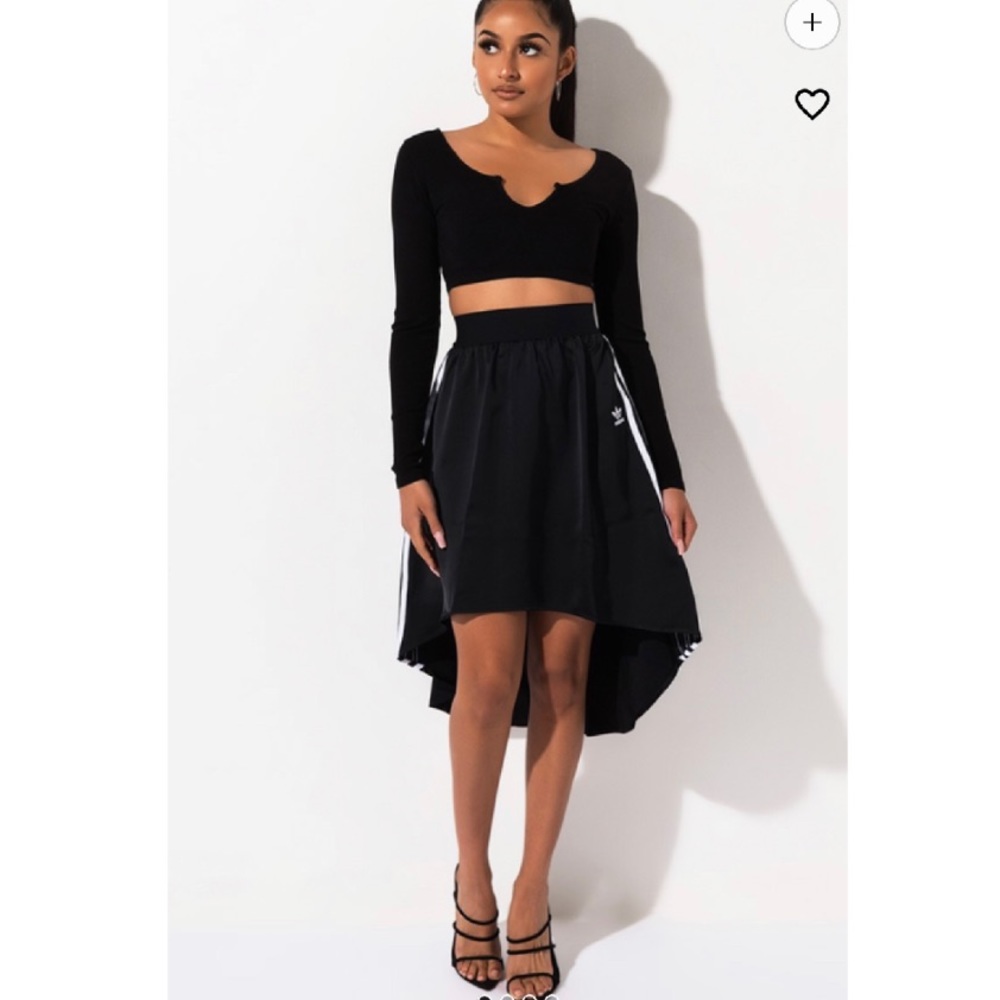 New Adidas high low satin skirt black size large
